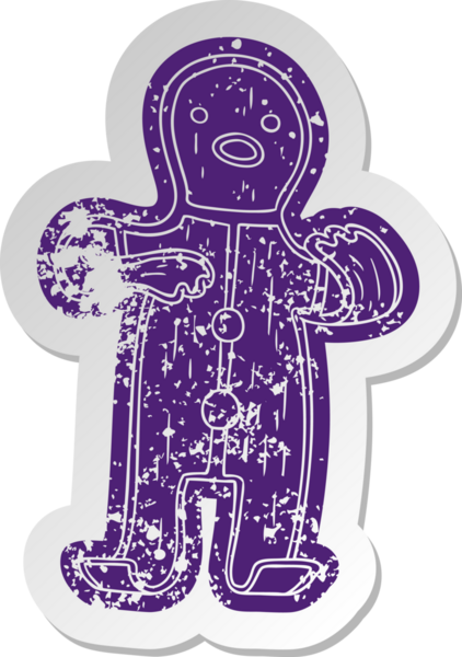 Bir insan tarafından çizilmiş zencefilli kurabiye adamın sıkıntılı eski karikatür çıkartması