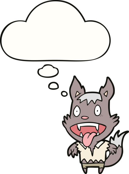 Bir insan tarafından çizilmiş düşünce baloncuğu olan bir kurt adam.