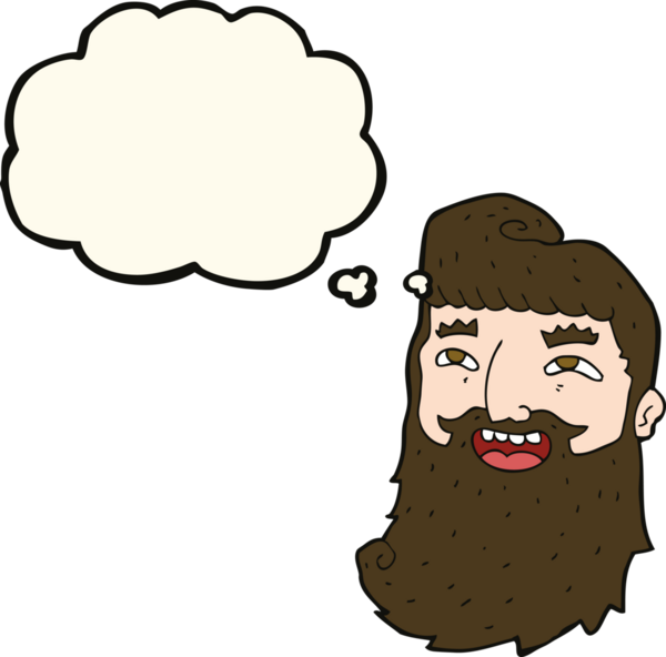 Çizgi filmdeki sakallı adam bir insan tarafından çizilmiş düşünce balonuyla gülüyor.