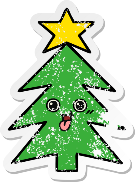 Bir insan tarafından çizilmiş şirin bir karikatür Noel ağacının sıkıntılı çıkartması.