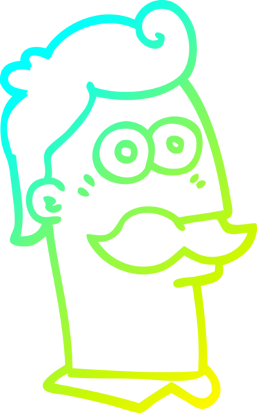 Bir insan tarafından çizilmiş bıyıklı bir çizgi film karakteri.