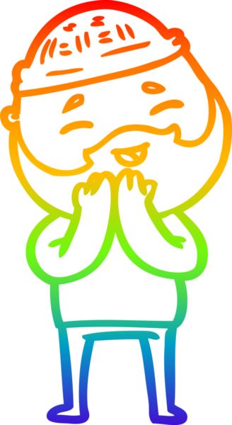 Bir insan tarafından çizilmiş mutlu sakallı bir adamın çizgi çizimi.