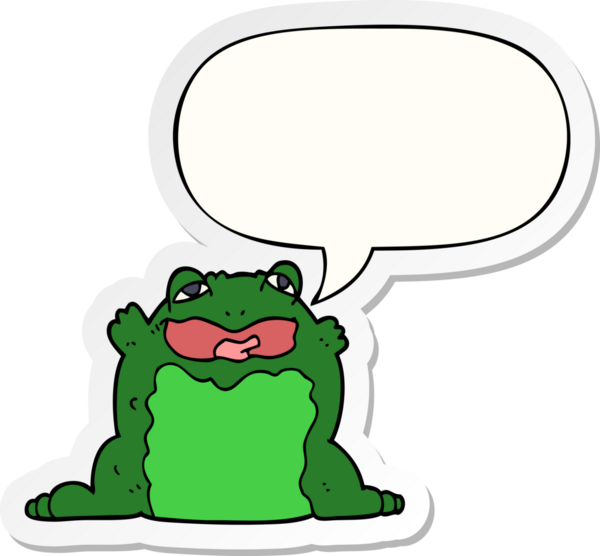 Bir insan tarafından çizilmiş konuşma balonu etiketli karikatür karakurbağası.