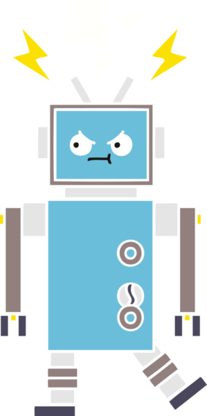 Bir insan tarafından çizilmiş düz renkli bir robot karikatürü