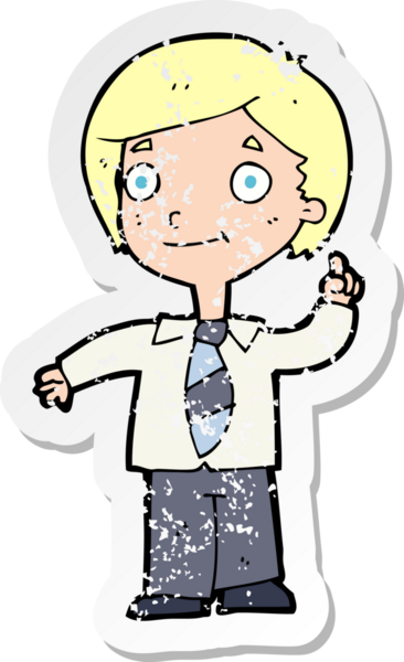 Bir insan tarafından çizilen soruya cevap veren, karikatür okullu bir çocuğun gerilimli çıkartması.