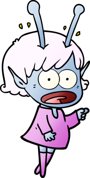 Karikatür, bir insan tarafından çizilen uzaylı kızı şok etti.