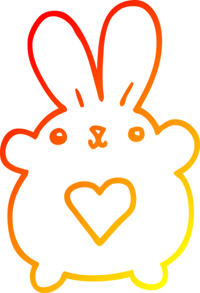 Sevgi dolu kalbi bir insan tarafından çizilmiş sevimli bir tavşanın sıcak çizgi çizimi