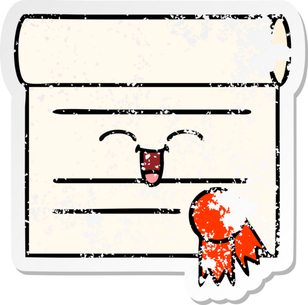 Bir insan tarafından çizilmiş şirin bir karikatür sertifikasının sıkıntılı etiketi