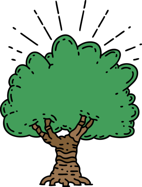 Bir insan tarafından çizilmiş geleneksel dövme ağacının çizimi