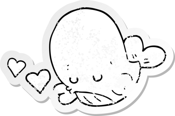 Bir insan tarafından çizilmiş aşık bir balinanın sıkıntılı çıkartması.