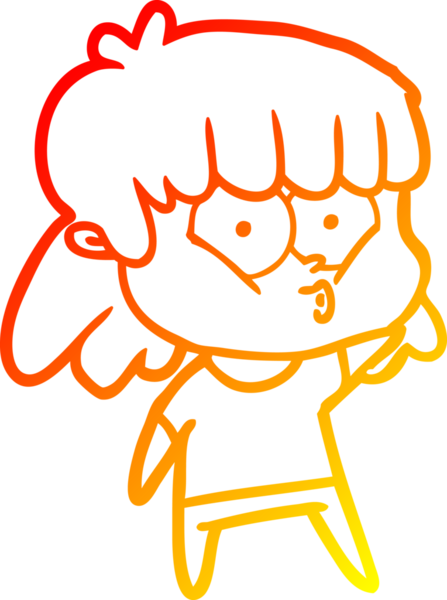 Bir insan tarafından çizilmiş, çizgi film karakteri ıslık çalan bir kız çizimi