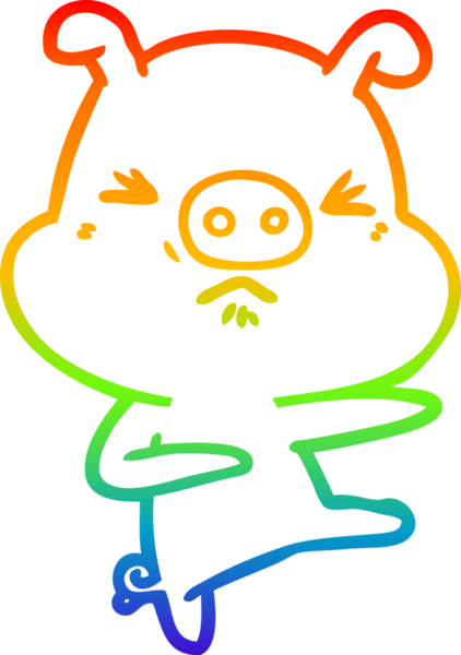 Gökkuşağı gradyan çizgi çizimi Bir insan tarafından çizilen kızgın domuz tekme