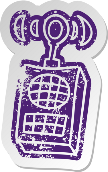 Bir insan tarafından çizilmiş telsizin eski bir karikatür çıkartması.