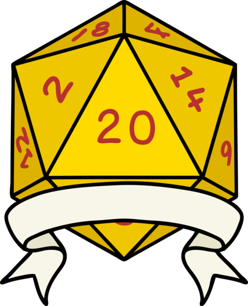Retro Dövme Biçimi Doğal 20 kritik vuruş D20 zar bir insan tarafından çizildi