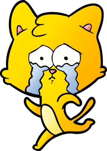 Bir insan tarafından çizilmiş ağlayan kedi çizgi filmi.