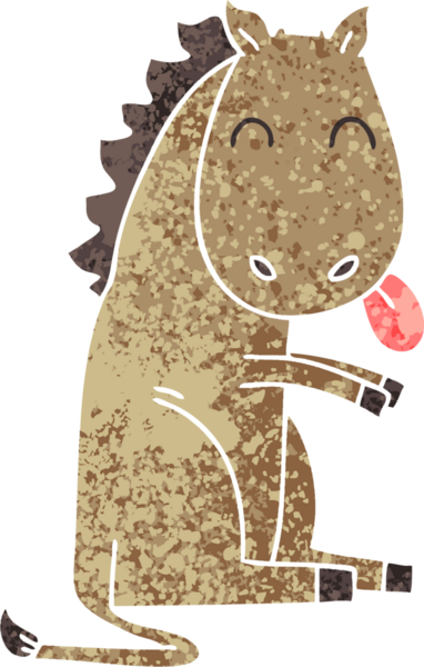 Retro illüstrasyon tarzı bir insan tarafından çizilmiş tuhaf çizgi film atı.