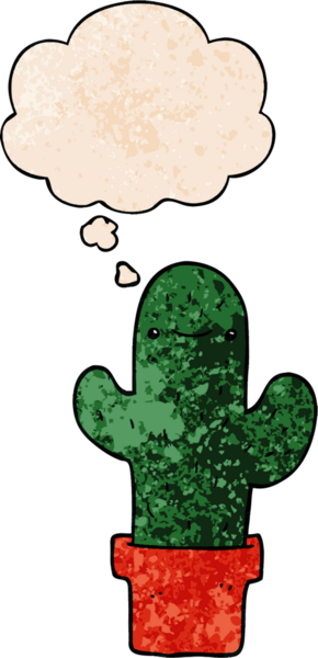 Düşünce baloncuklu çizgi film kaktüsü insan tarafından çizilmiş grunge desen tarzı.