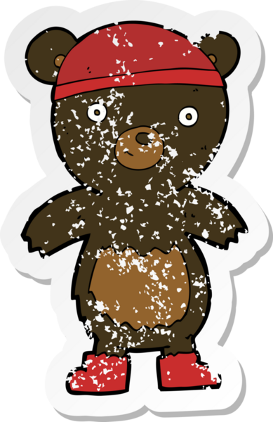 Bir insan tarafından çizilmiş şirin siyah ayının gerilmiş çıkartması.