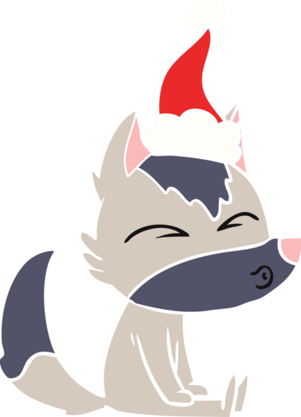 Bir insanın çizdiği Noel Baba şapkasıyla ıslık çalan bir kurdun el resmi.