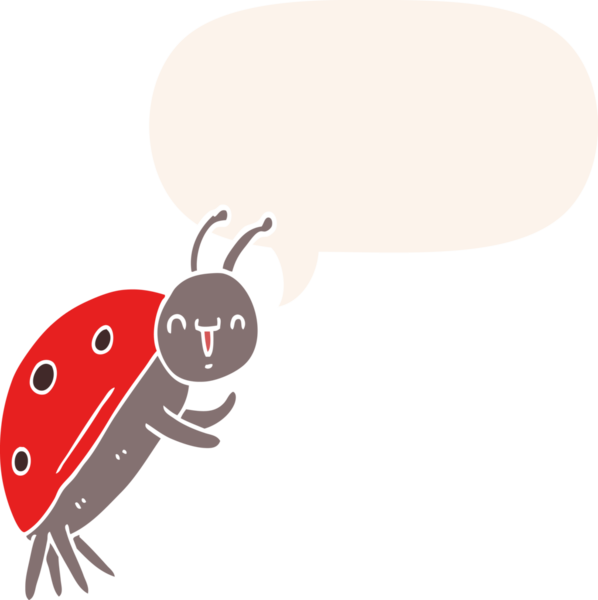 Bir insan tarafından retro tarzında çizilmiş konuşma balonu olan sevimli bir uğur böceği.