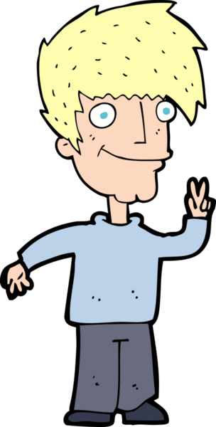 Karikatürist bir insan tarafından çizilmiş barış işareti veriyor.