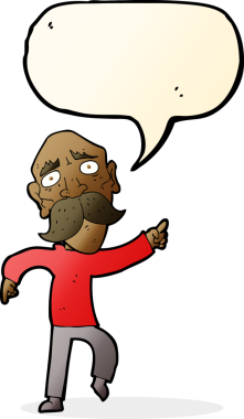 karikatür üzgün yaşlı adam bir insan tarafından çizilmiş konuşma balonuyla işaret ediyor