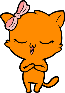 Bir insan tarafından çizilmiş kafasında yay olan çizgi film kedisi.