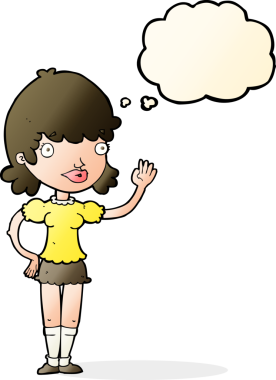 Bir insan tarafından çizilmiş düşünce balonlu bir kadın.