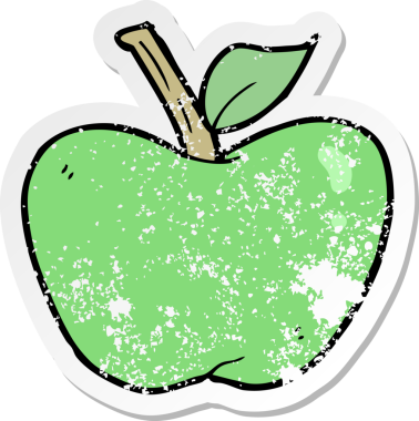 Bir insan tarafından çizilmiş elma karikatürünün gerilimli yapıştırması.