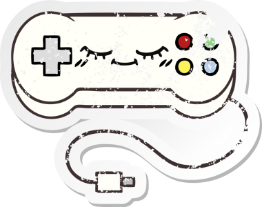 Bir insan tarafından çizilmiş sevimli bir çizgi film oyun denetleyicisinin sıkıntılı çıkartması