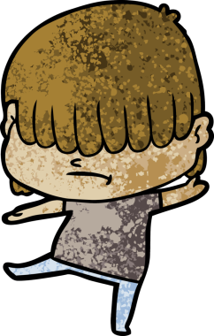 Bir insan tarafından çizilmiş dağınık saçlı çizgi film çocuğu.