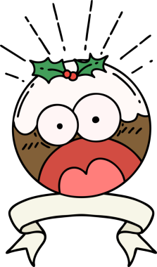 Dövme stili parşömen bir insan tarafından çizilmiş noel pudingini şok etti.