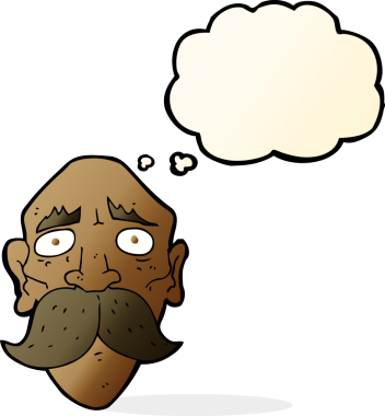 Bir insan tarafından çizilmiş düşünce baloncuğu olan üzgün yaşlı bir adam.