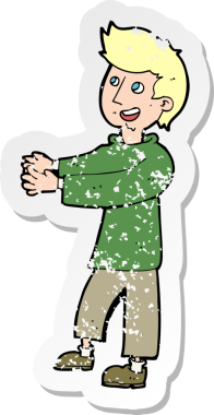 Bir insan tarafından çizilmiş mutlu bir adamın karikatür yapıştırması.