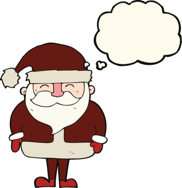 Bir insan tarafından çizilmiş düşünce baloncuklu Noel Baba çizgi filmi.