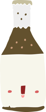 Bir insan tarafından çizilmiş düz renkli çizgi film bira şişesi.