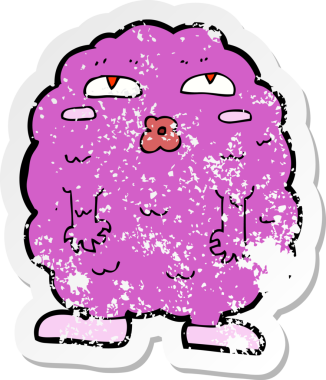 Bir insan tarafından çizilmiş komik bir çizgi film canavarının gerilimli çıkartması.