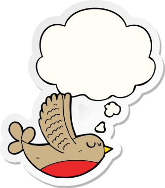 Düşünce baloncuğu insan tarafından çizilmiş bir çıkartma olan çizgi film kuşu.