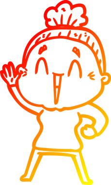 Bir insan tarafından çizilmiş mutlu, yaşlı bir kadının sıcak çizgi çizimi.