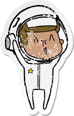 Bir insan tarafından çizilmiş mutlu bir astronotun sıkıntılı çıkartması.
