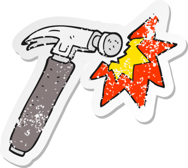 Bir insan tarafından çizilmiş bir karikatür çekiçinin gerilimli yapıştırması.