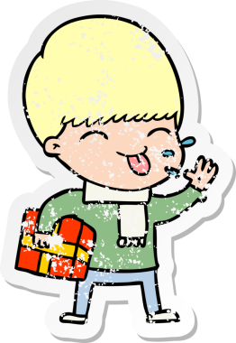 Bir insan tarafından çizilmiş dili çıkmış bir çizgi film çocuğunun sıkıntılı çıkartması.