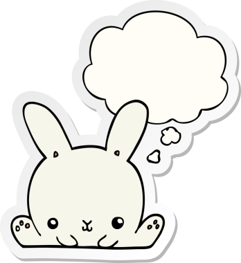 Düşünce baloncuklu çizgi film tavşanı insan tarafından çizilmiş bir çıkartma.