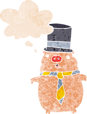 Homurdanan düşünce baloncuğu olan çizgi film iş domuzu insan tarafından çizilmiş dertli retro tarzı.