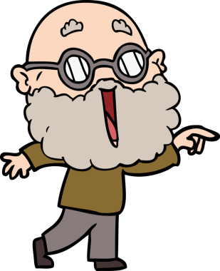 Bir insan tarafından çizilmiş sakallı neşeli bir adam.