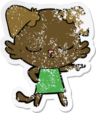 Bir insan tarafından çizilmiş şirin bir köpeğin sıkıntılı çıkartması.