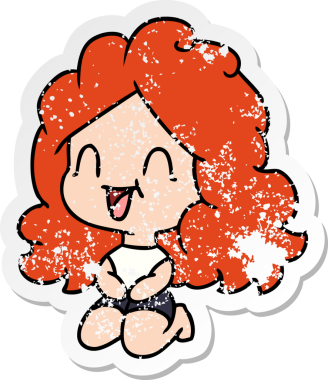 Bir insan tarafından çizilmiş özgür ve sıkıntılı bir çıkartma. Şirin bir kawaii mutlu kız.