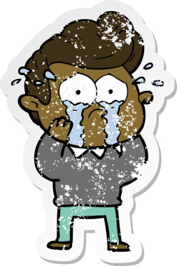 Bir insan tarafından çizilmiş ağlayan bir karikatür çıkartması.