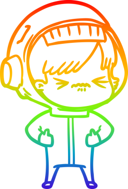 Gökkuşağı gradyan çizgi çizimi bir insan tarafından çizilmiş astronot bir kadın.