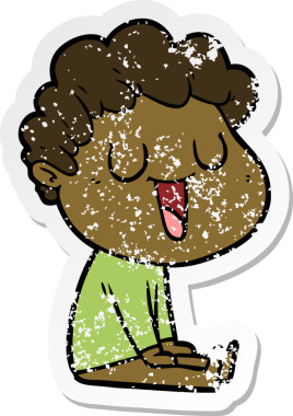 Bir insan tarafından çizilmiş gülen bir karikatürcünün sıkıntılı çıkartması.